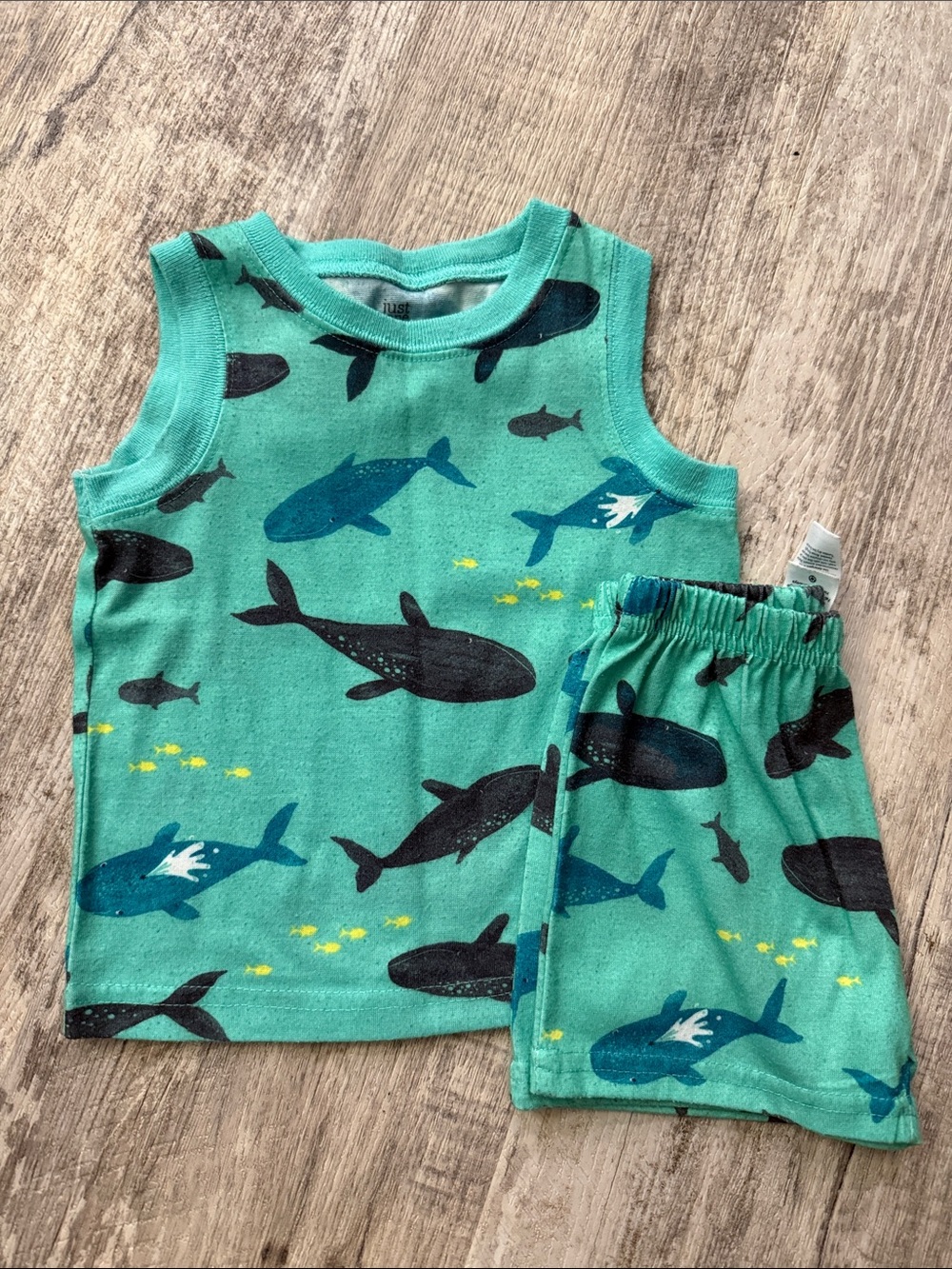 **4 for $15**Whale Print Tank & Shorts Set - Teal with Navy